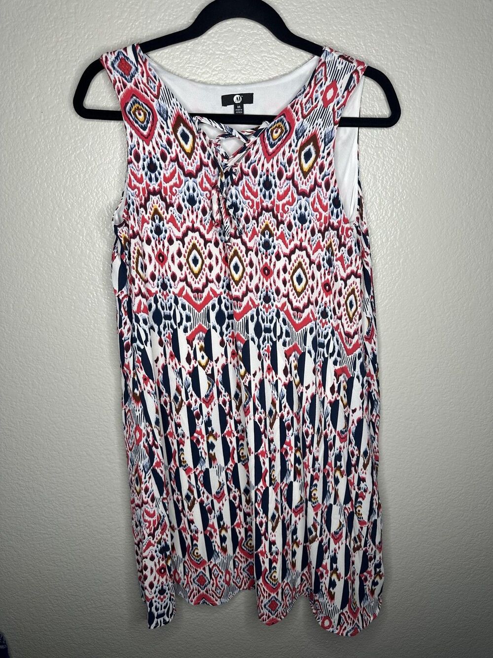 A&I Dress Womens Medium Multicolor Geometric Lace Up Shift Lined Sundress